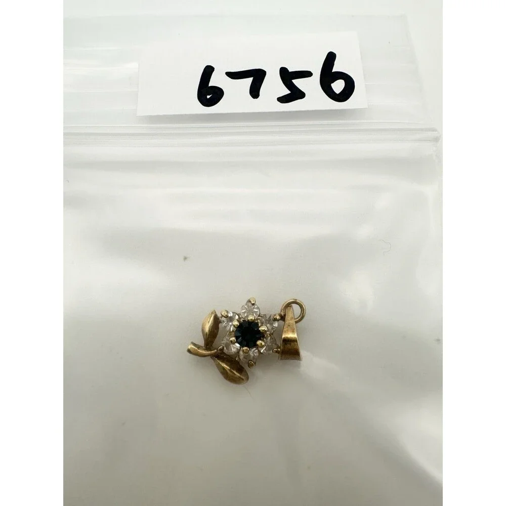Vintage Gold Plated Rhinestone Dainty Flower Pendant